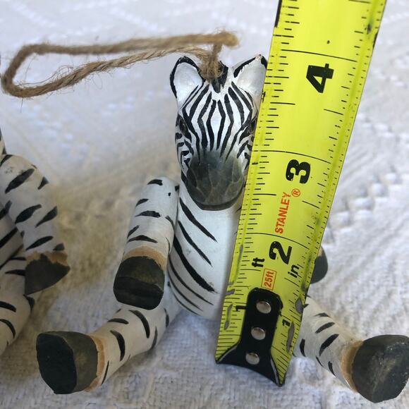 Vintage Wooden Zebra Ornaments Set Of 2 Jointed Hand-Painted 5.75" Folk Art 90s - Picture 10 of 11